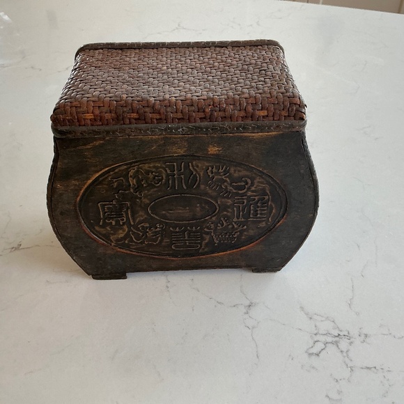 Wooden Rattan Metal Asian Box - Picture 1 of 4